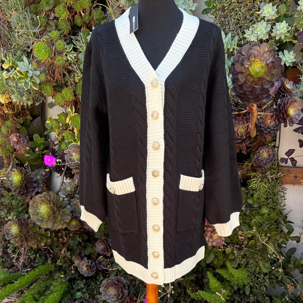 Fashion Nova Black and Cream Cardigan